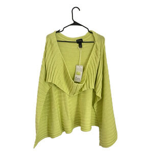 Pure Handknit Cotton Poncho M/L NWT Lime Green Boho Festival Layering Top Hippie